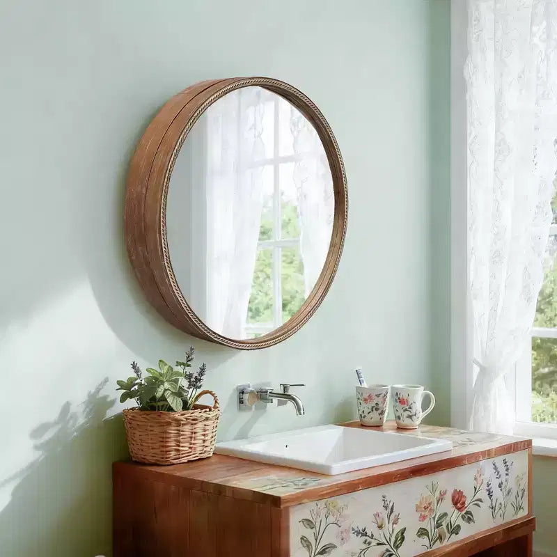 GDFStudio Norvyn Miroir mural rond 23,6 po avec armoire de rangement coulissante