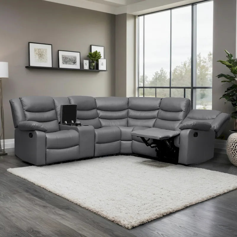 Canapé d'angle modulable inclinable manuel 106 avec 1 console et 2 porte-gobelets, salon/bureau