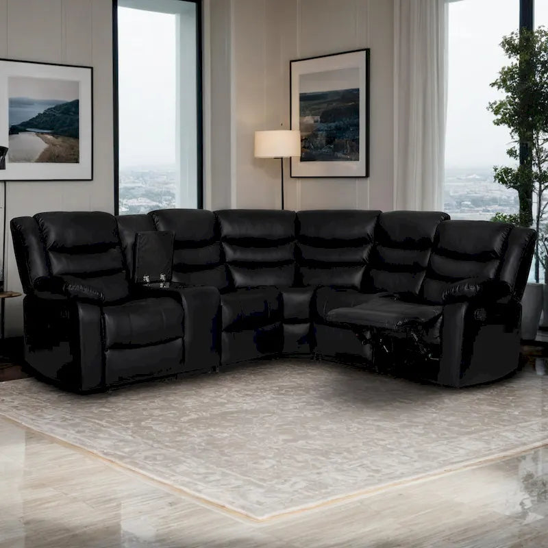 Canapé d'angle modulable inclinable manuel 106 avec 1 console et 2 porte-gobelets, salon/bureau