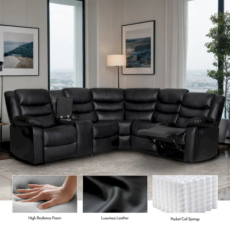 Canapé d'angle modulable inclinable manuel 106 avec 1 console et 2 porte-gobelets, salon/bureau