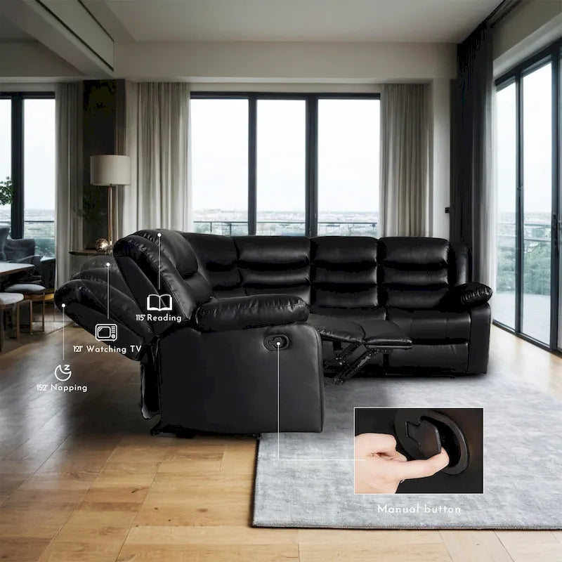 Canapé d'angle modulable inclinable manuel 106 avec 1 console et 2 porte-gobelets, salon/bureau