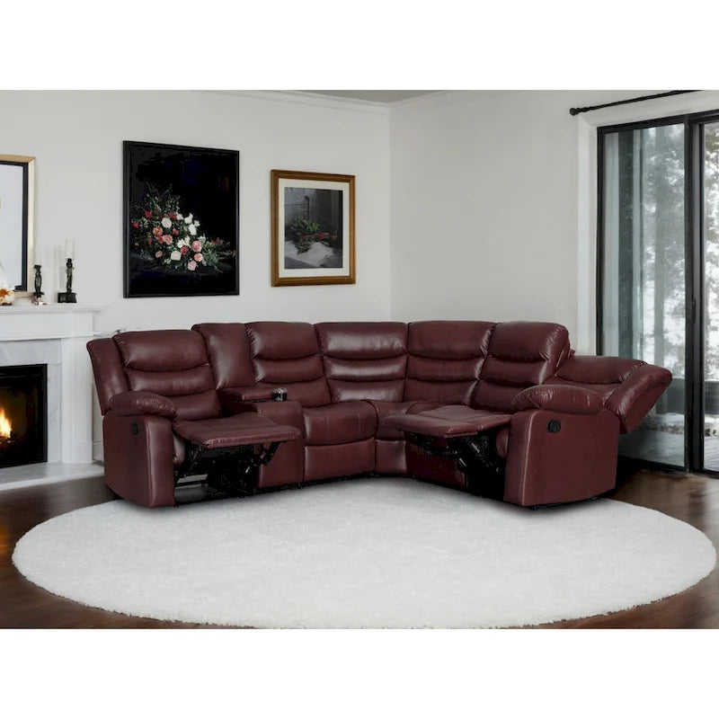 Canapé d'angle modulable inclinable manuel 106 avec 1 console et 2 porte-gobelets, salon/bureau
