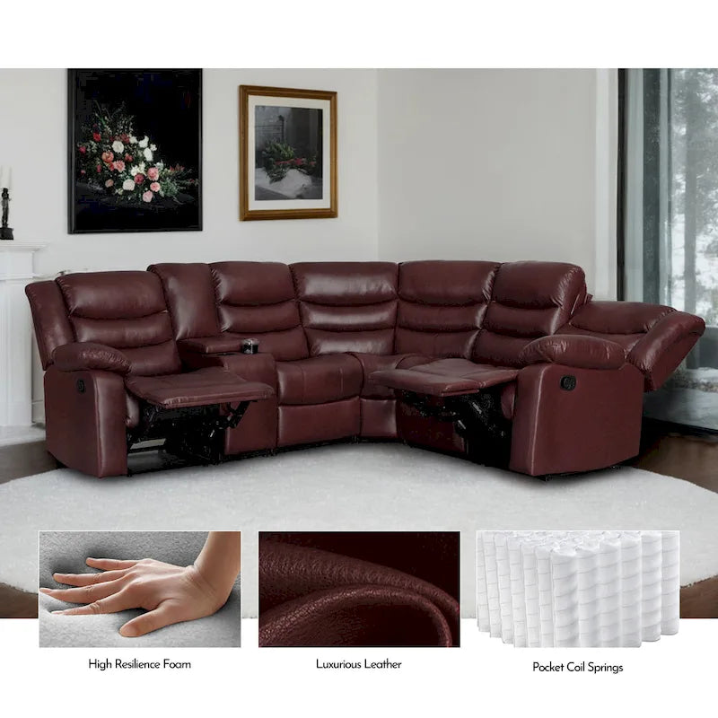 Canapé d'angle modulable inclinable manuel 106 avec 1 console et 2 porte-gobelets, salon/bureau