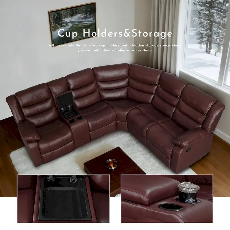 Canapé d'angle modulable inclinable manuel 106 avec 1 console et 2 porte-gobelets, salon/bureau