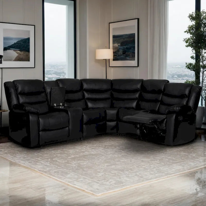 Canapé d'angle modulable inclinable manuel 106 avec 1 console et 2 porte-gobelets, salon/bureau