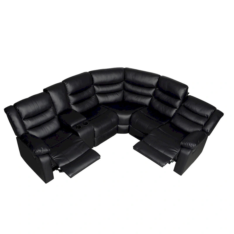 Canapé d'angle modulable inclinable manuel 106 avec 1 console et 2 porte-gobelets, salon/bureau