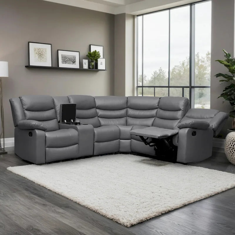 Canapé d'angle modulable inclinable manuel 106 avec 1 console et 2 porte-gobelets, salon/bureau