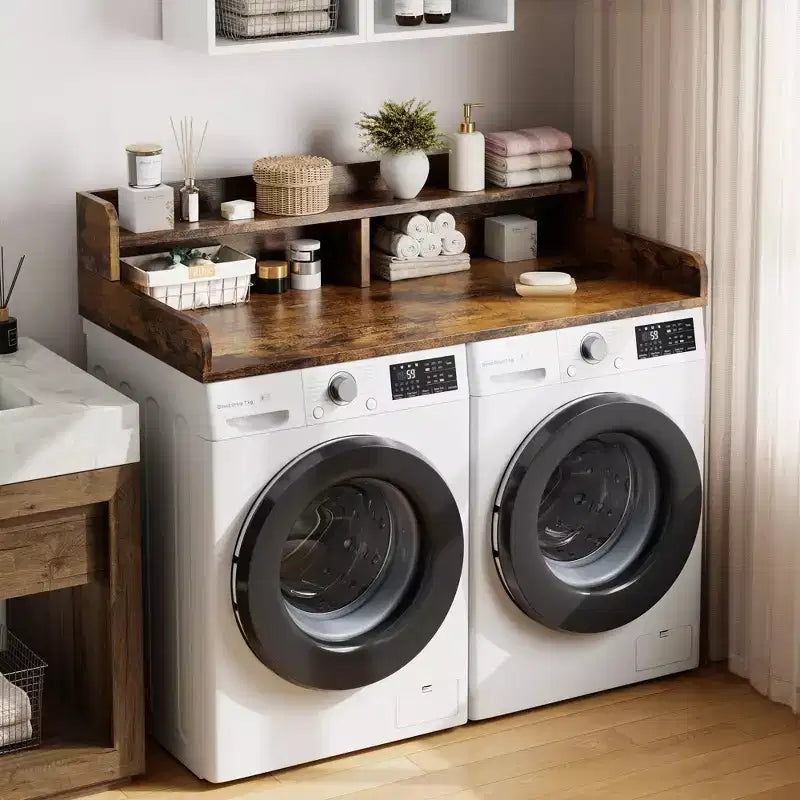 Comptoir de lave-linge et sèche-linge à 2 niveaux avec étagère ou tiroirs, couvercle de comptoir de buanderie avec coussin antidérapant, 54x27,5 - Dessus de lave-linge pour plier les vêtements