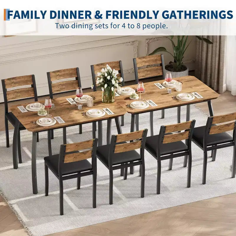 Ensemble de table et 4 chaises de cuisine avec cadre métallique, design biseauté
