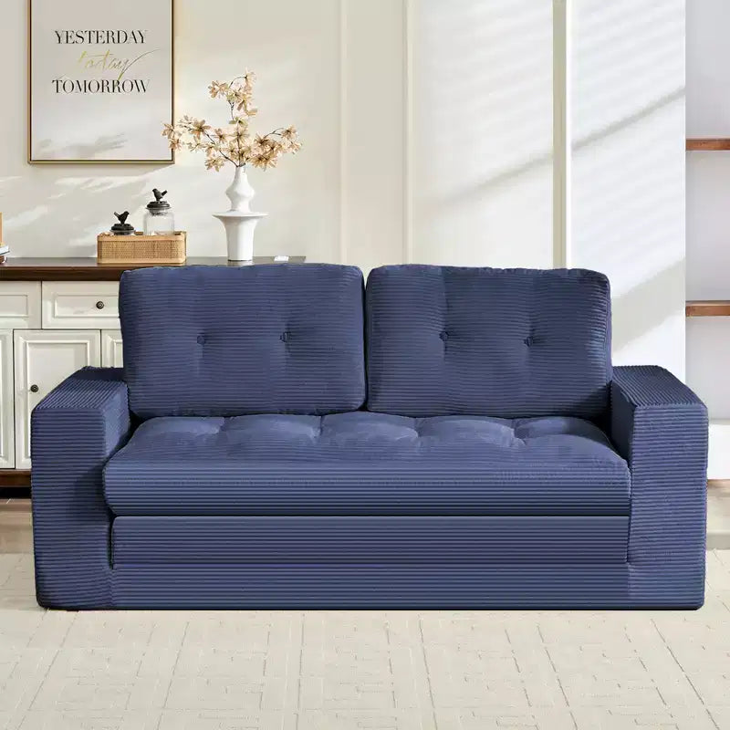 Mjkone Canapé-Lit Futon Convertible 2-en-1 180 cm, Canapé Deux Places Pliable en Tissu Côtelé avec Boutons Touffetés, Idéal pour Petits Espaces