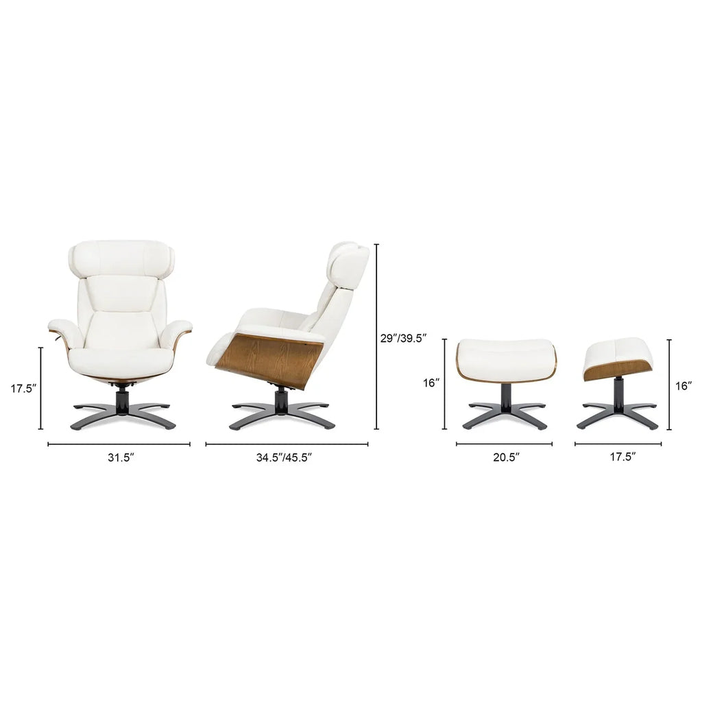 Jovan 31.5 Fauteuil inclinable en cuir véritable avec ottoman