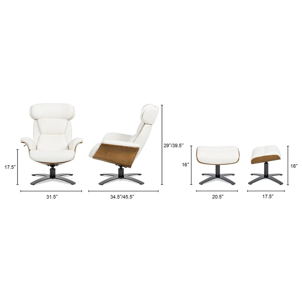 Jovan 31.5 Fauteuil inclinable en cuir véritable avec ottoman
