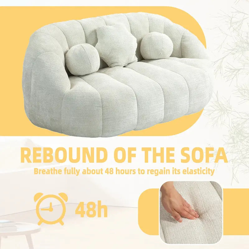 Fauteuil de salon en chenille blanc 63,78 cm avec rembourrage en mousse haute densité