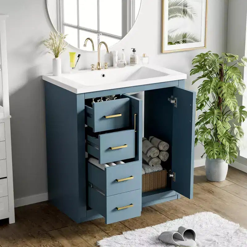 Meuble-lavabo de salle de bain 30 po avec armoire et 3 tiroirs – Noir / Bleu / Vert / Indigo / Blanc