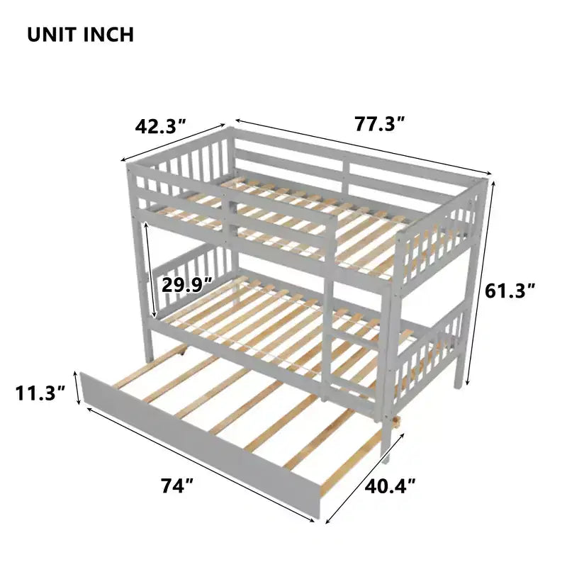 Lit superposé moderne en bois, double sur double avec lit gigogne, convertible en 2 lits