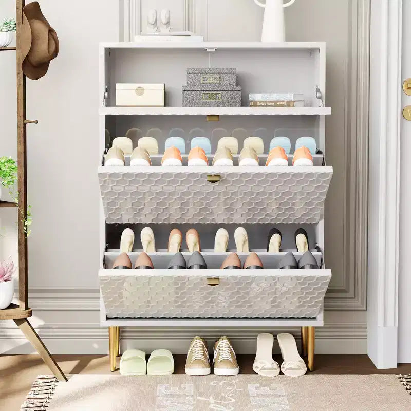 CLIHOME Meuble à chaussures d'entrée 24 paires, avec tiroirs basculants, étagère de rangement