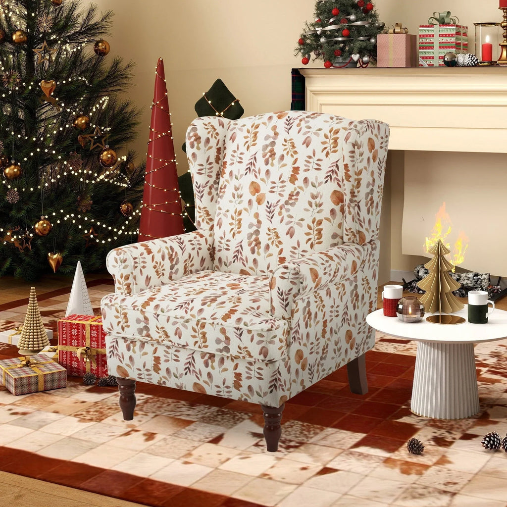 Fauteuil d'appoint moderne Erommy, fauteuil à dossier haut, canapé simple en tissu rembourré avec boutons et pieds en bois pour salon