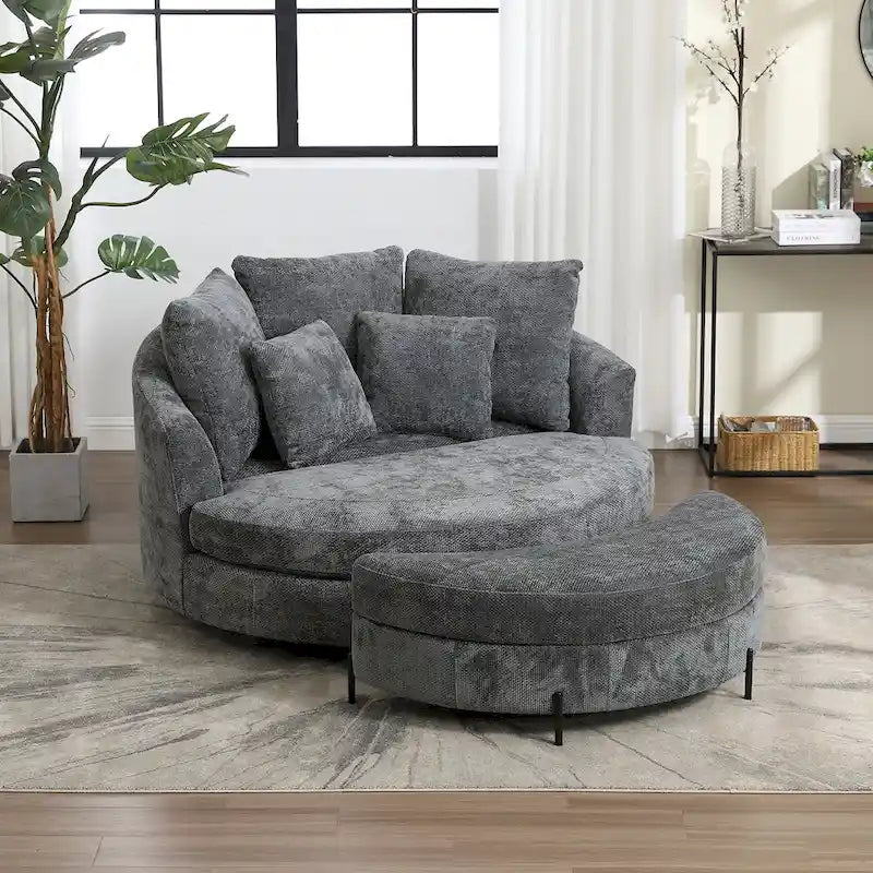Fauteuil Moderne Rond Avec 5 Coussins Et Pouf Optionnel