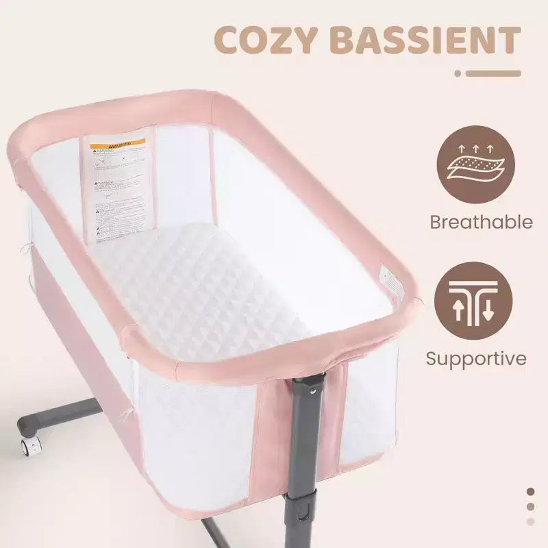 Berceau pour bébé avec roulettes – Beige / Gris / Rose, Cododo, pour 1 bébé