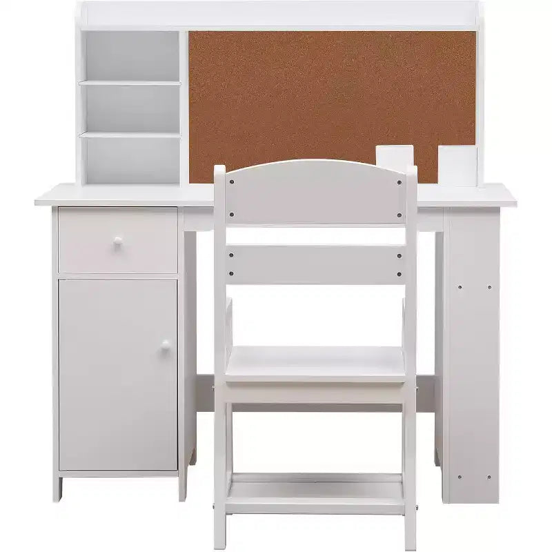 Bureau pour enfants, ensemble bureau et chaise pour garçons et filles, table d'écriture en bois pour enfants avec étagère, tableau d'affichage, armoire et tiroir pour les 3-8 ans