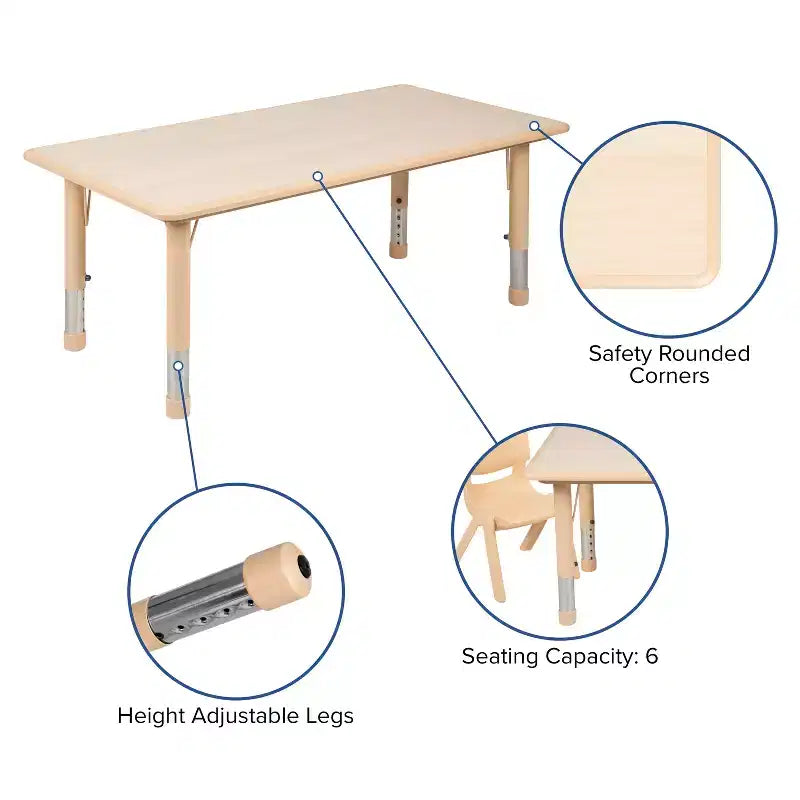 Emma et Oliver, ensemble table d'activités rectangulaire en plastique réglable en hauteur (60 cm x 120 cm) avec 6 chaises