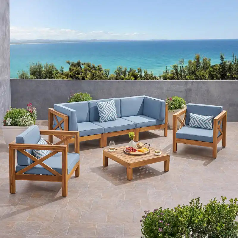 Ensemble de conversation d'extérieur Brava 6 pièces en bois d'acacia par Christopher Knight Home