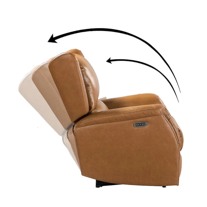 Fauteuil inclinable électrique en cuir véritable avec port USB – Dossier à oreilles clouté, ensemble de 2