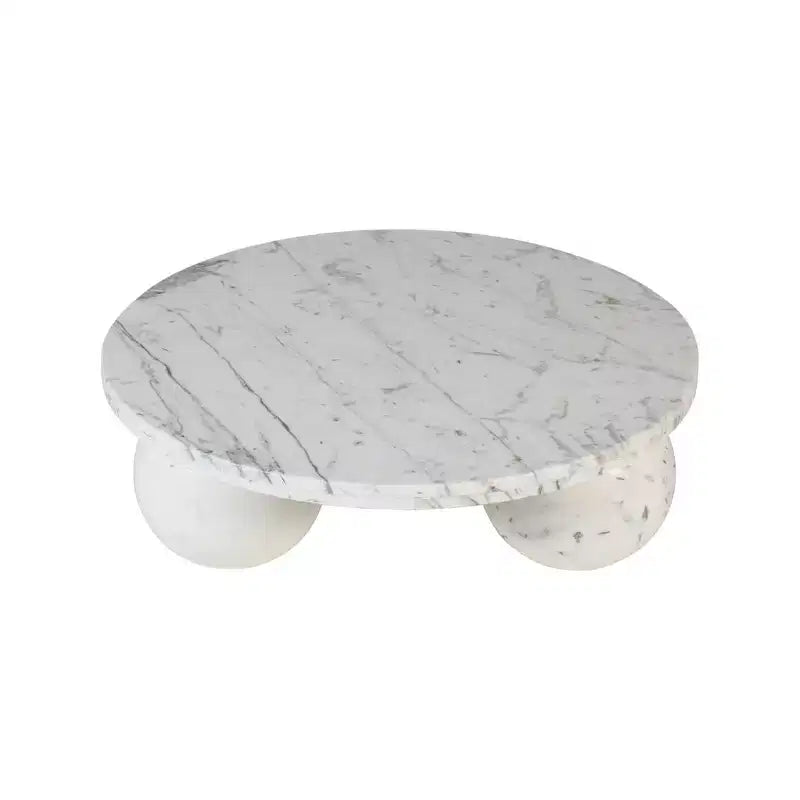 Table basse ronde en marbre avec pieds sphériques, multicolore, 4 places