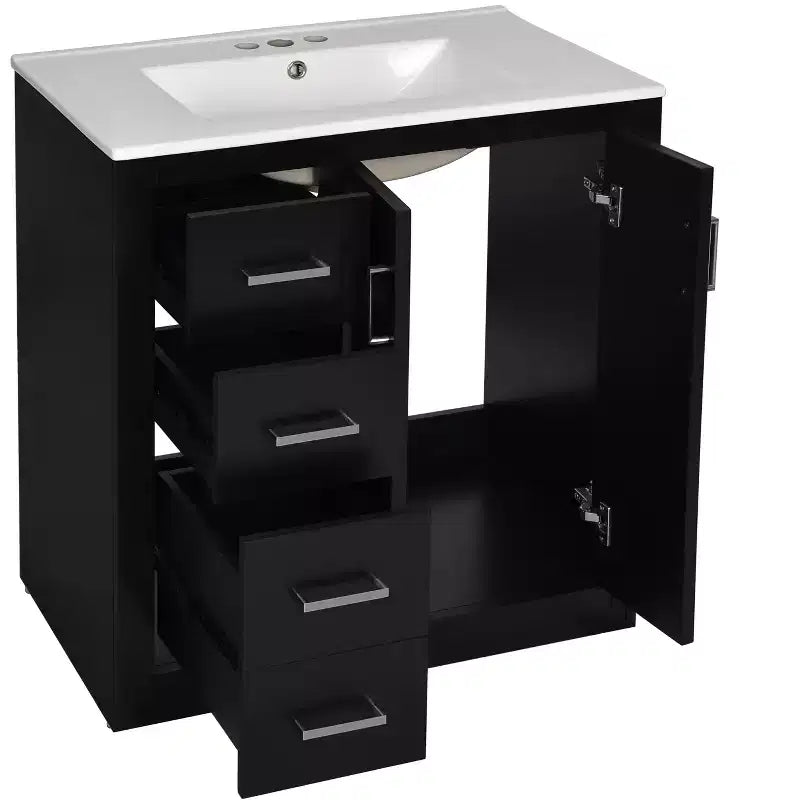Meuble-lavabo de salle de bain 30 po avec armoire et 3 tiroirs – Noir / Bleu / Vert / Indigo / Blanc