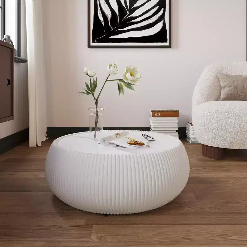 Table basse ronde moderne Okak avec plateau en marbre et côté en cuir, table d'appoint à la mode pour salon, chambre à coucher