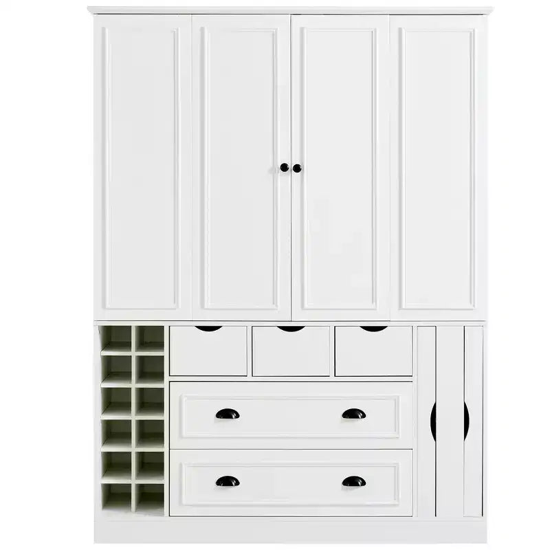 Garde-manger de cuisine autoportant Whisen de 180 cm de haut, grand buffet de salle à manger avec 4 portes pliantes, étagères, porte-bouteilles