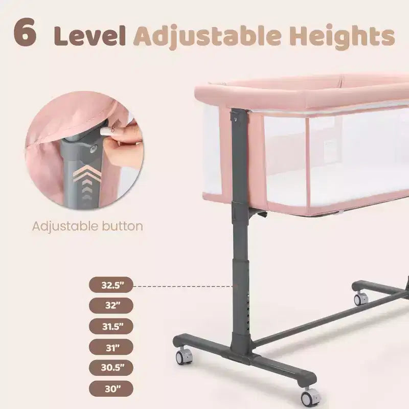 Berceau pour bébé avec roulettes – Beige / Gris / Rose, Cododo, pour 1 bébé