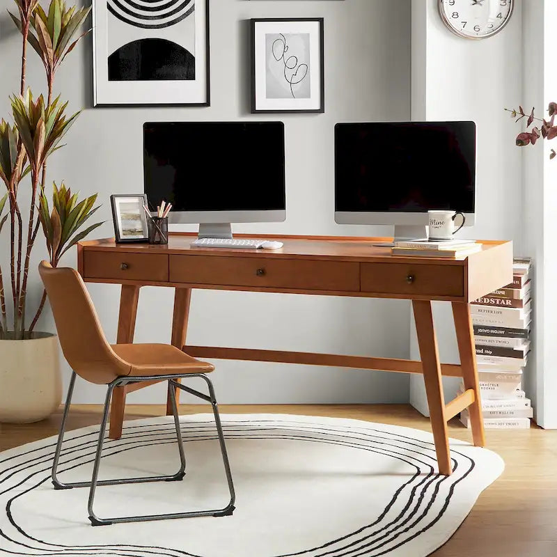 Bureau de direction Mid-century Eugenia avec séparateur de tiroir, gestion des câbles et station de charge par HULALA HOME