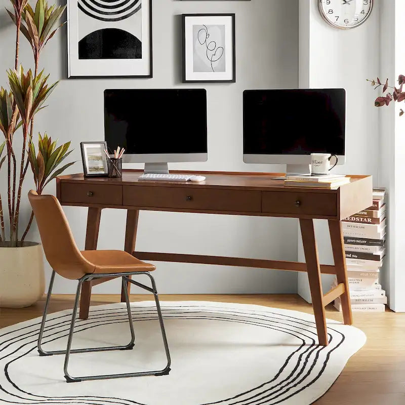 Bureau de direction Mid-century Eugenia avec séparateur de tiroir, gestion des câbles et station de charge par HULALA HOME