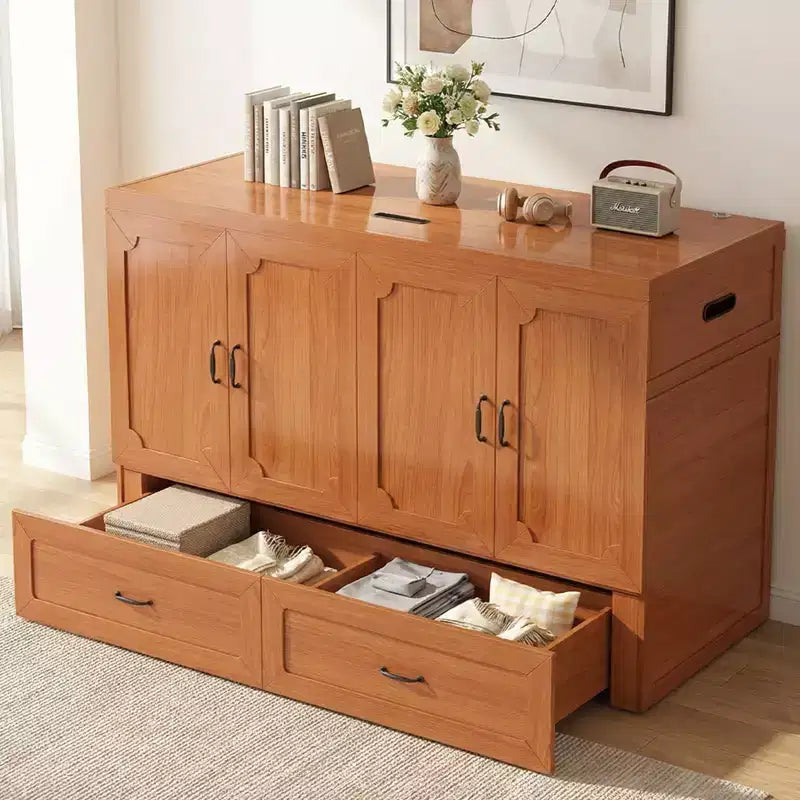 Lit armoire escamotable convertible Mjkone Queen Size avec chargement USB, tiroirs de rangement, matelas non inclus