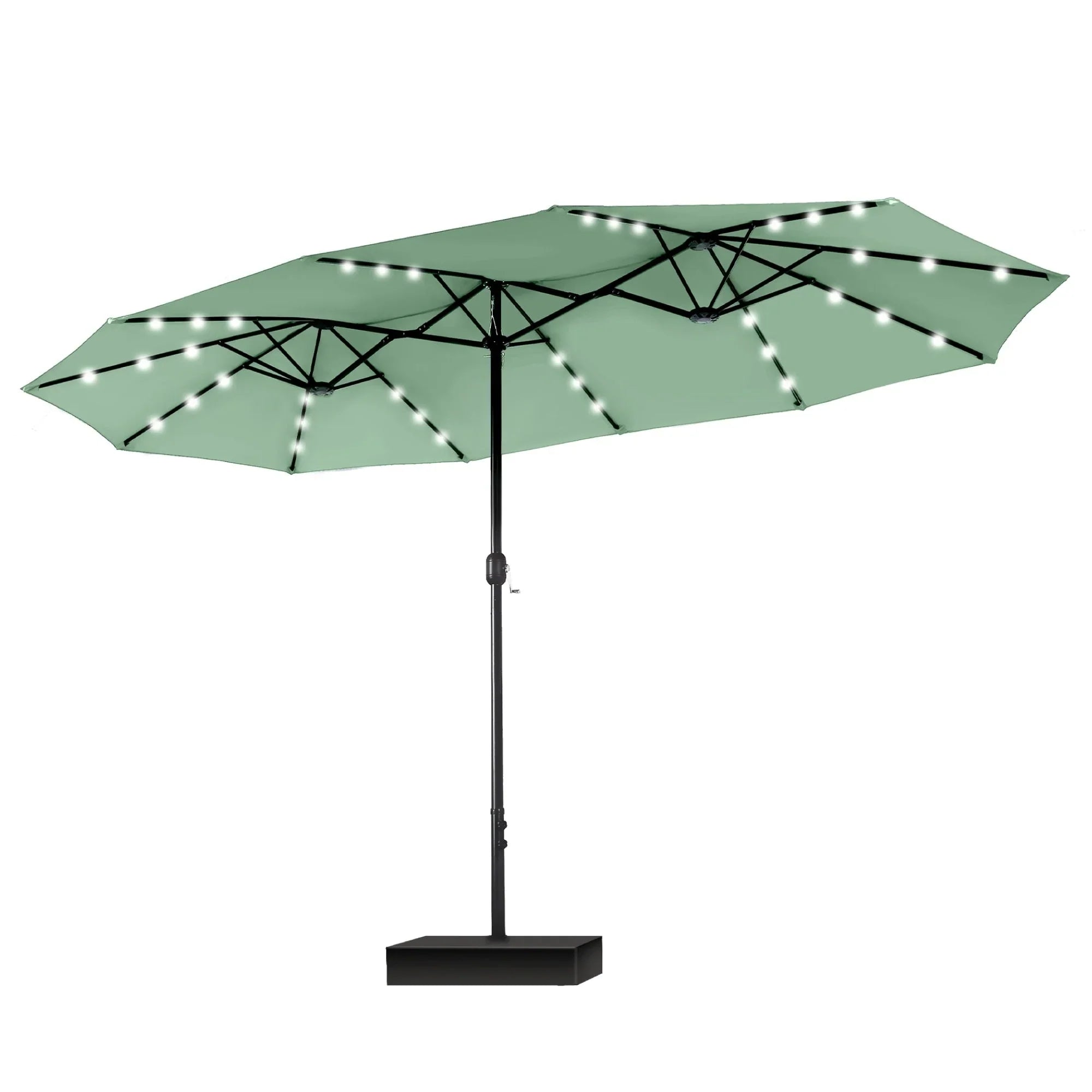 MAISON ARTS Parasol excentré rectangulaire de 4,5 m avec manivelle, parasol de marché double face d'extérieur avec lumières LED solaires et base incluse