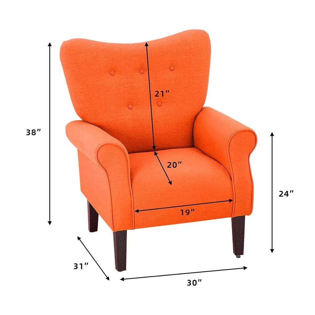 Fauteuil d'appoint moderne Erommy, fauteuil à dossier haut, canapé simple en tissu rembourré avec boutons et pieds en bois pour salon