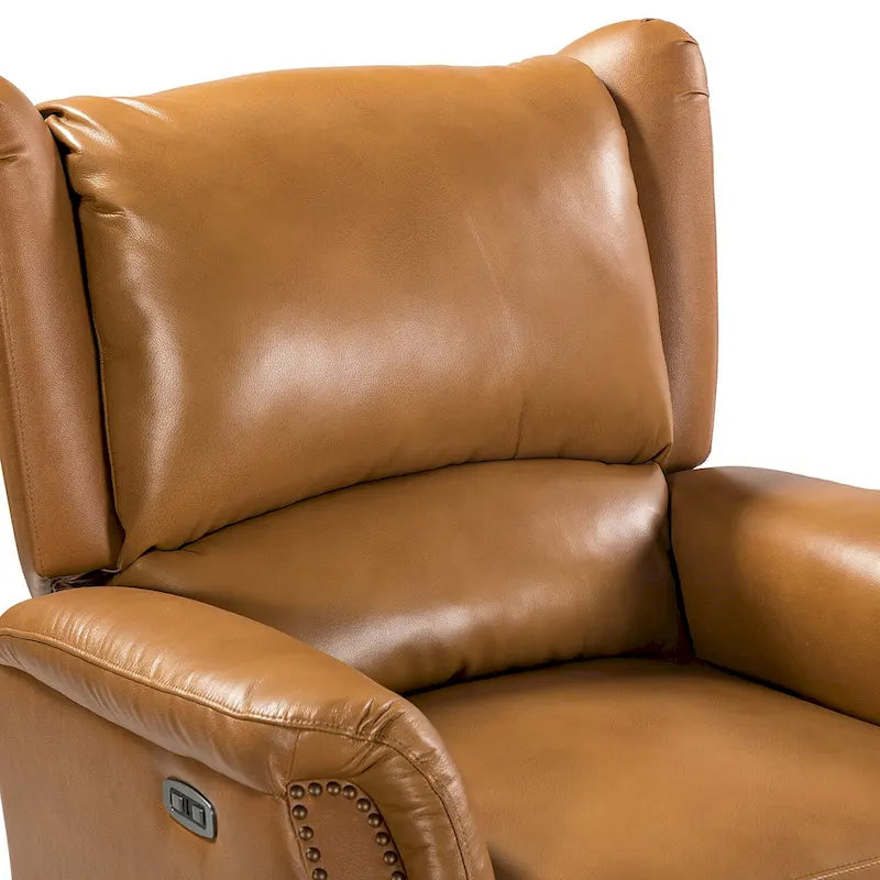 Fauteuil inclinable électrique en cuir véritable avec port USB – Dossier à oreilles clouté, ensemble de 2