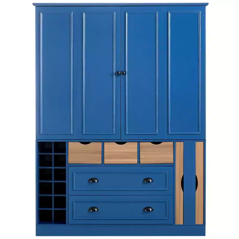 Garde-manger de cuisine autoportant Whisen de 180 cm de haut, grand buffet de salle à manger avec 4 portes pliantes, étagères, porte-bouteilles