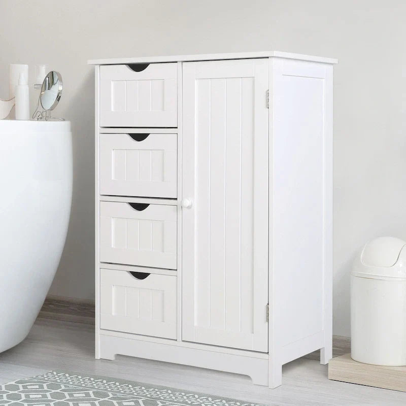 Meuble de Rangement Salle de Bain VEIKOUS sur Pied avec 4 Tiroirs