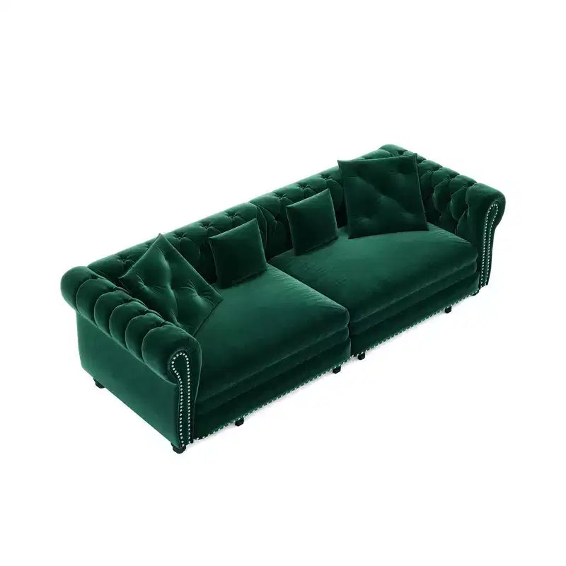 Canapé-lit gigogne 3-en-1 King Size Whisen Velvet et canapé convertible avec pouf mobile, design capitonné
