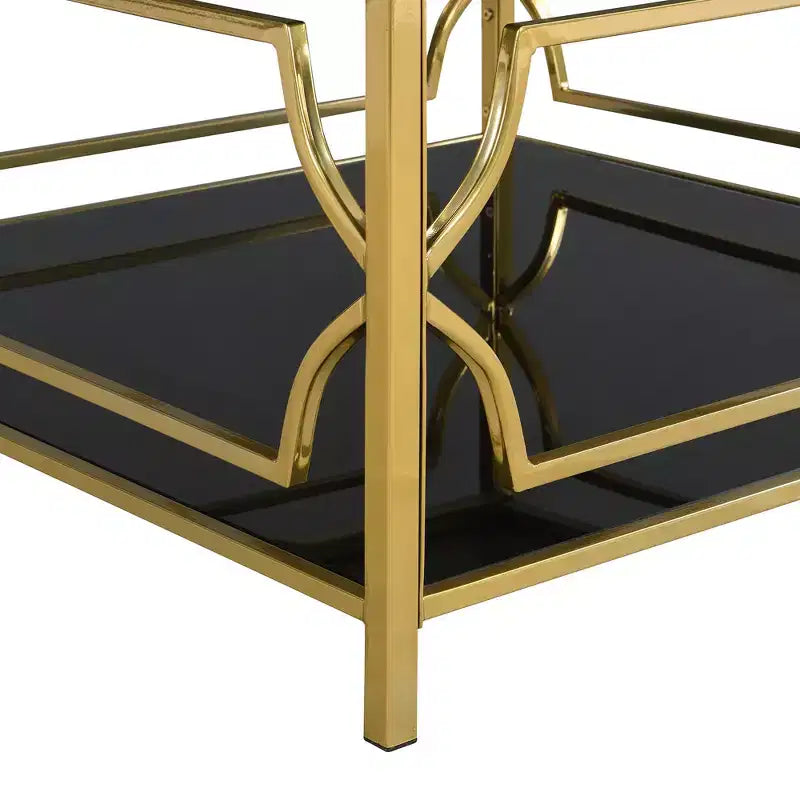Table basse carrée Merax avec plateau en verre noir ou transparent et étagère de présentation à deux niveaux