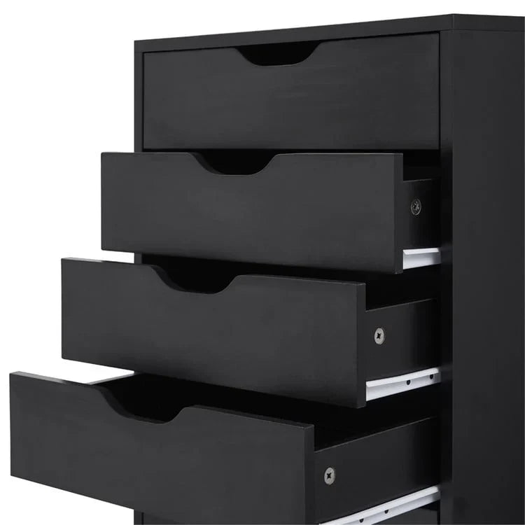 Étroite commode en bois à 9 tiroirs coulissants et étagère de rangement supérieure