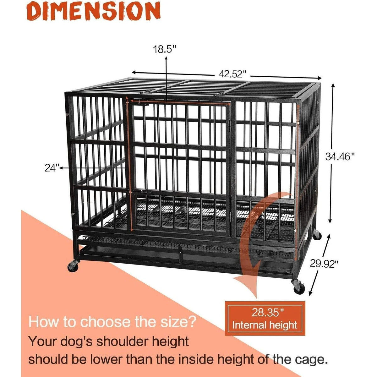 BOSSIN Cage pour Chien Robuste Indestructible 48/38 Pouces, Niche Anti-Évasion avec Roues Verrouillables