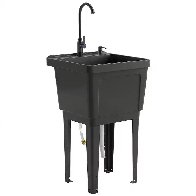 Évier utilitaire portable pour buanderie, bac à laver autoportant avec robinet, distributeur de savon et tuyaux