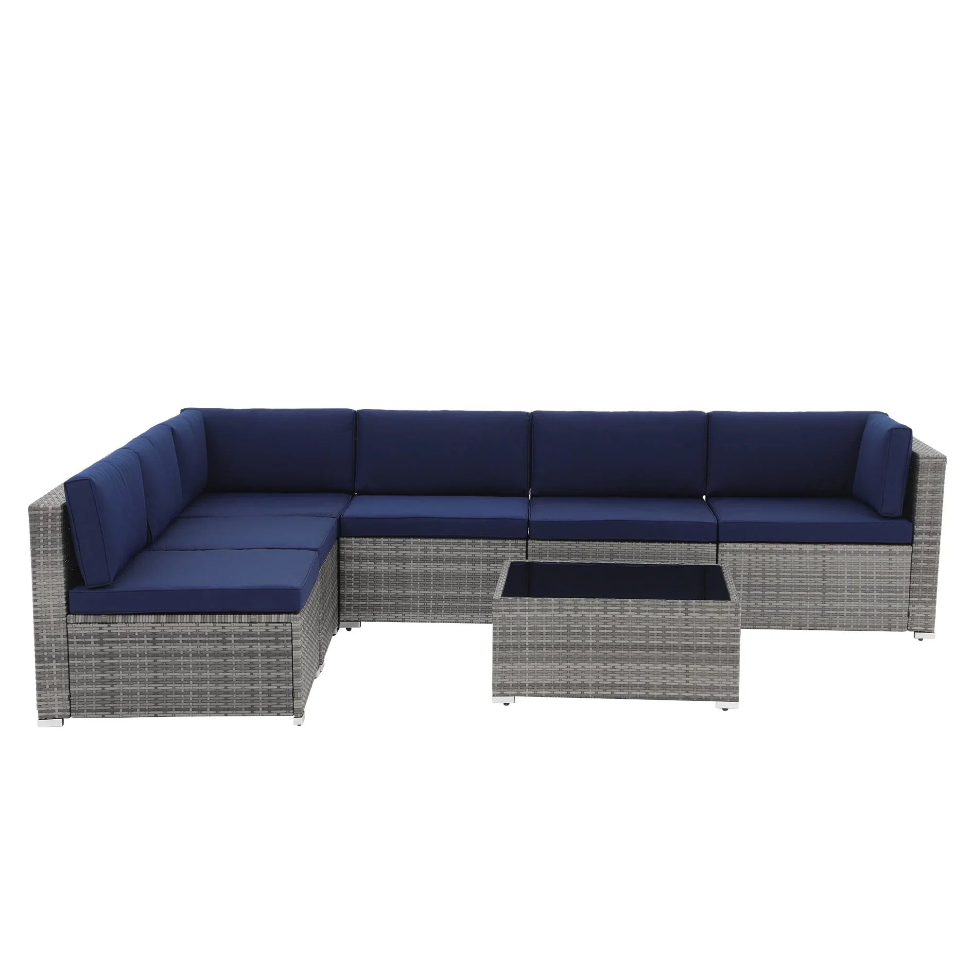 Ensemble de canapé d'angle d'extérieur 7 pièces en osier/acier avec coussins
