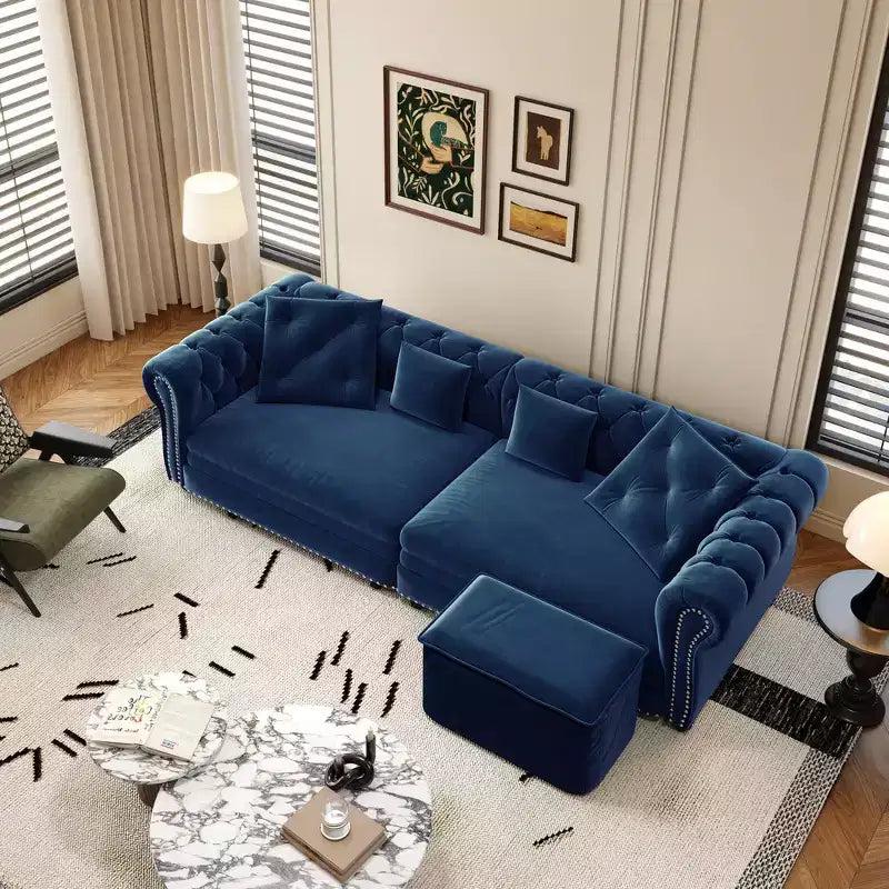 Canapé-lit gigogne 3-en-1 King Size Whisen Velvet et canapé convertible avec pouf mobile, design capitonné