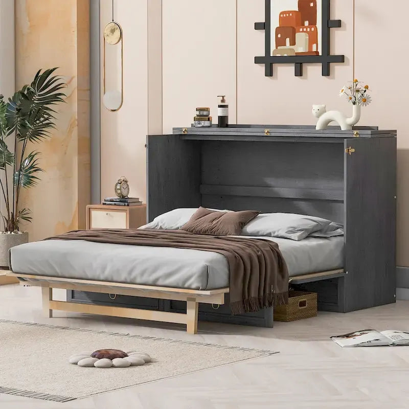 Lit escamotable Queen avec grands tiroirs