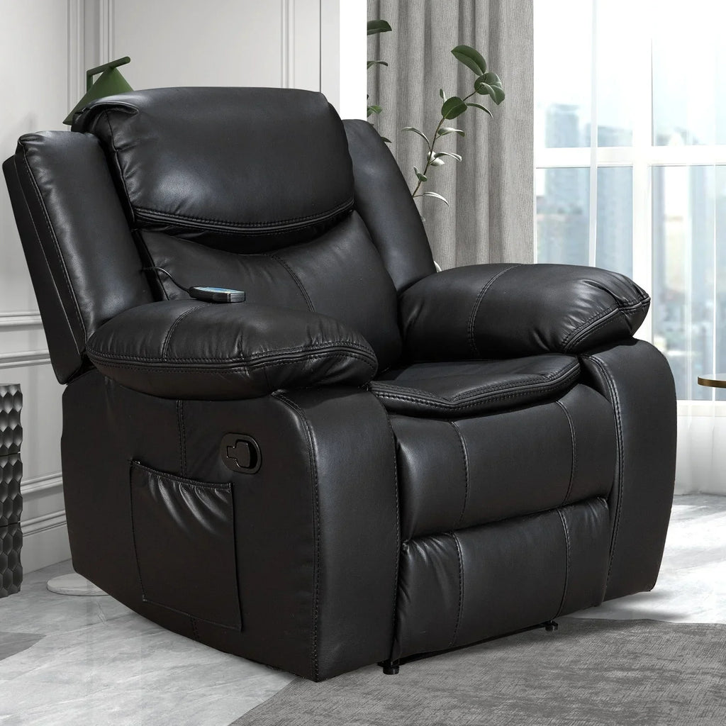Fauteuil inclinable massant et chauffant en cuir, assise large et durable