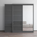 Armoire 2 portes avec miroir, façade vitrée, 2 personnes (Gris / Noir / Blanc)